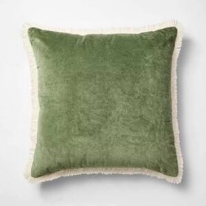 Oversized Square Solid Velvet Pillow w/ Fringe Army Green  - Threshold